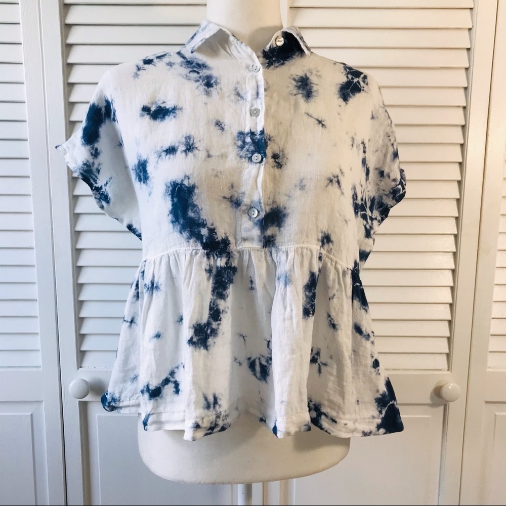 RACHEL ZOE Linen Button Up V-Neck Shirt Size XS
